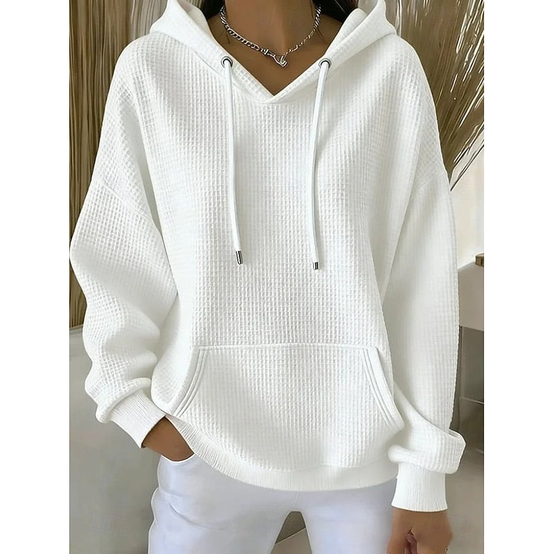 Women's Textured Drawstring Casual Hoodie | Cosy Everyday Casual Pullover Hoodie | Casual Everyday Autumn Winter Knitwear