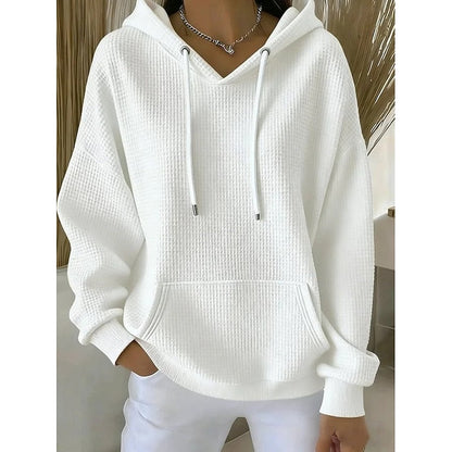 Women's Textured Drawstring Casual Hoodie | Cosy Everyday Casual Pullover Hoodie | Casual Everyday Autumn Winter Knitwear