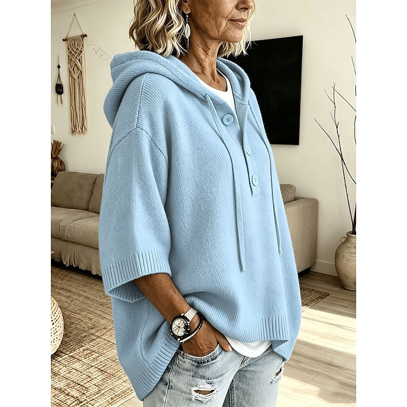 Women's Relaxed Hooded Knit Sweater | Cosy Casual Everyday Hoodie Pullover | Smart Casual Everyday Autumn Winter Knitwear