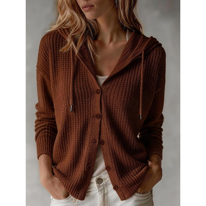 Women's Hooded Button-Front Knit Cardigan | Cosy Casual Everyday Hooded Cardigan | Smart Casual Everyday Autumn Winter Knitwear