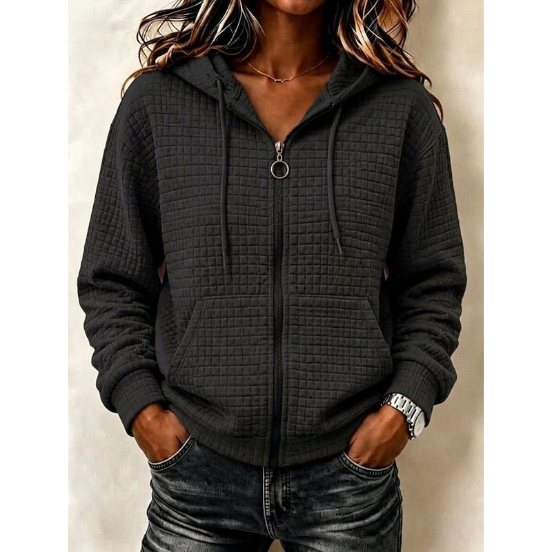 Women's Textured Zip-Up Casual Hoodie | Cosy Everyday Casual Zip Hoodie | Casual Everyday Autumn Winter Knitwear