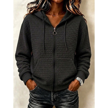 Women's Textured Zip-Up Casual Hoodie | Cosy Everyday Casual Zip Hoodie | Casual Everyday Autumn Winter Knitwear