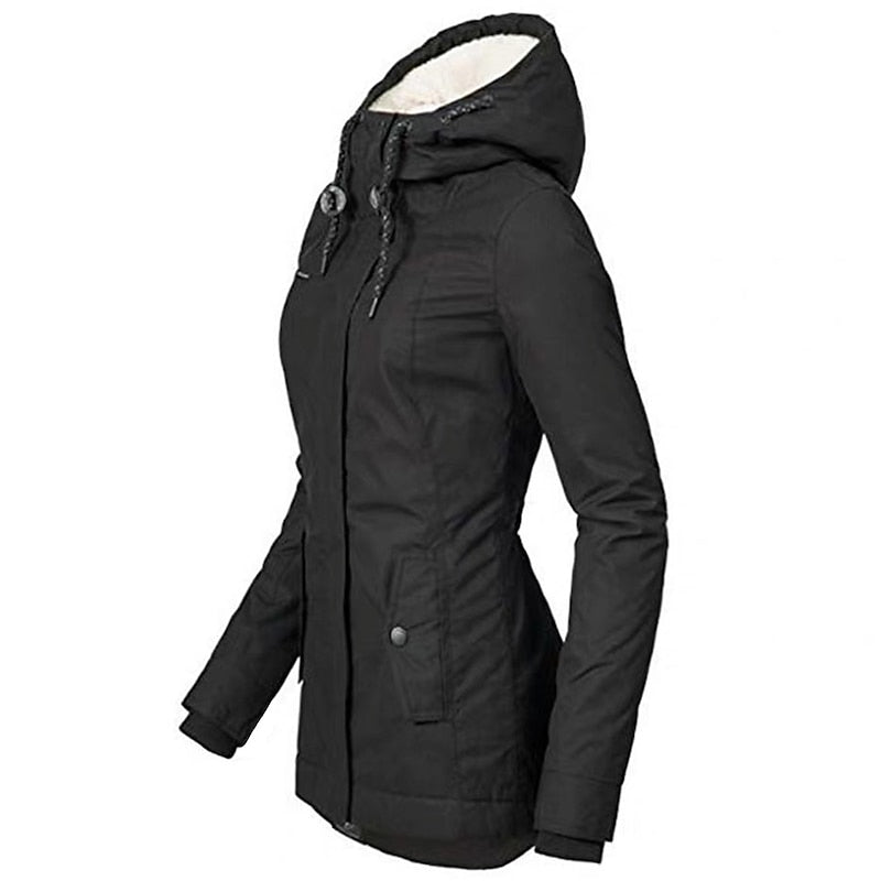 Women's Sherpa-Lined Hooded Winter Parka | Warm Drawstring Waist Casual Padded Parka Coat | Everyday Casual Autumn Winter Outerwear