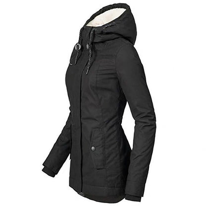 Women's Sherpa-Lined Hooded Winter Parka | Warm Drawstring Waist Casual Padded Parka Coat | Everyday Casual Autumn Winter Outerwear