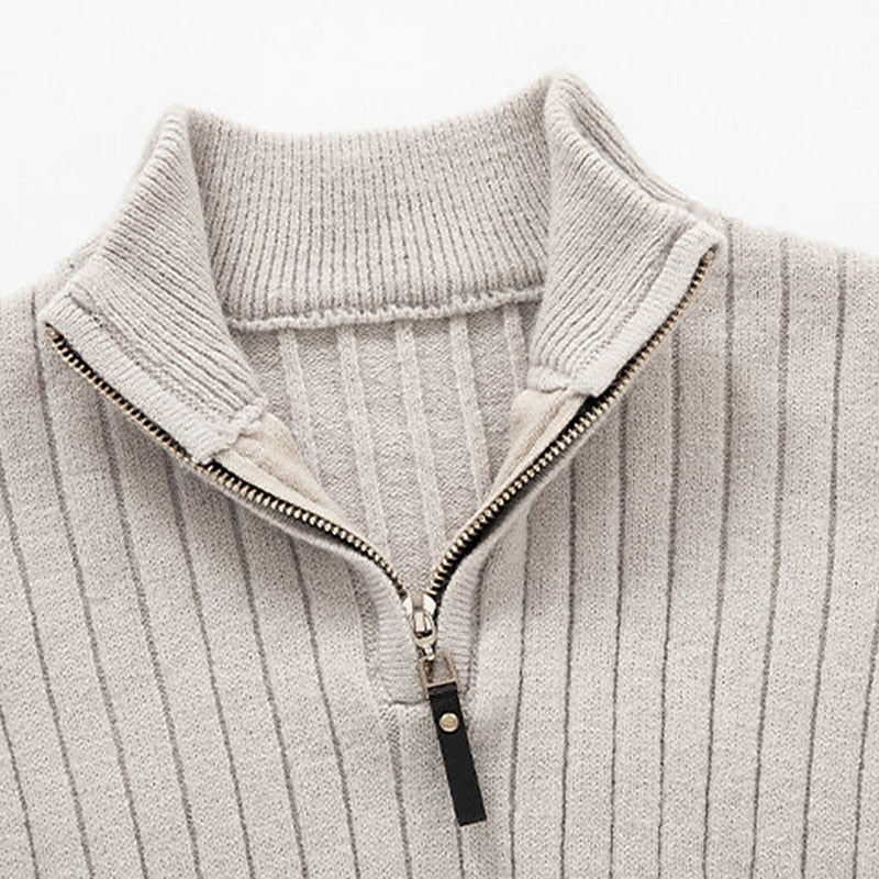 Men's Ribbed Quarter-Zip Knit Sweater | Classic Cosy Casual Everyday Zip Pullover | Smart Casual Everyday Autumn Winter Knitwear