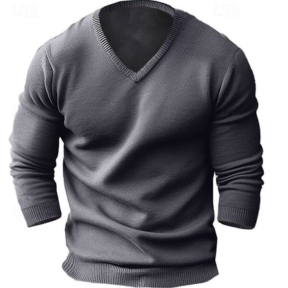 Men's Refined V-Neck Knit Sweater | Soft Classic Casual Everyday Cosy Jumper | Smart Casual Office Everyday Autumn Winter Knitwear
