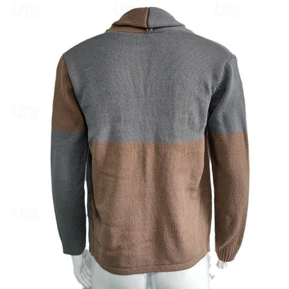 Men's Colour-Block Shawl-Collar Knit Cardigan | Classic Contrast Cosy Casual Everyday Cardigan | Smart Casual Everyday Autumn Winter Knitwear