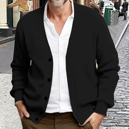 Men's V-Neck Button-Down Knit Cardigan | Classic Red Soft Everyday Casual Cardigan Sweater | Smart Casual Everyday Autumn Winter Knitwear