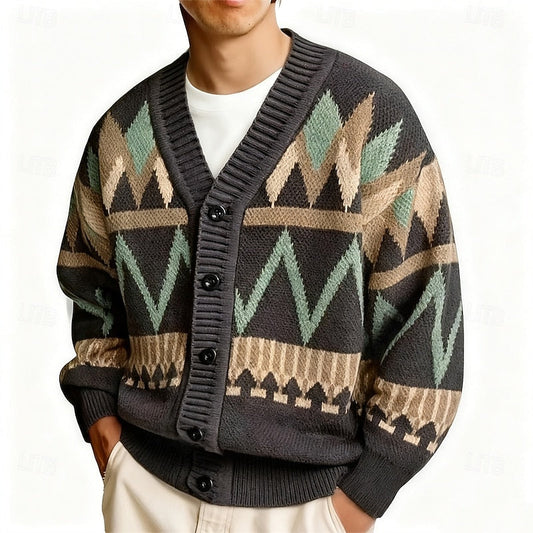 Men's Patterned Button-Up Knit Cardigan | Classic Pattern Casual Everyday Cosy Cardigan | Smart Casual Everyday Autumn Winter Knitwear