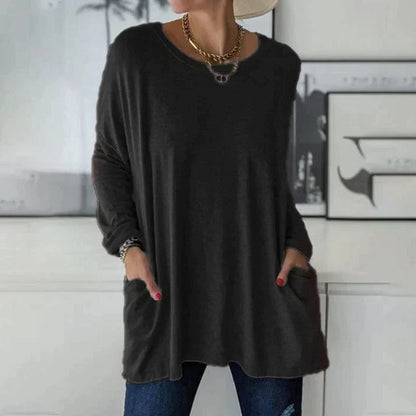 Damen-Oversize-Tunika mit langem, verlängertem Schnitt | Weiches Langarm-Oberteil mit lockerem Schnitt für den Alltag | Lässiges Oberteil für Damen im Alltag