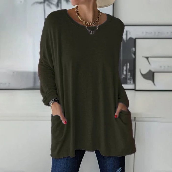 Damen-Oversize-Tunika mit langem, verlängertem Schnitt | Weiches Langarm-Oberteil mit lockerem Schnitt für den Alltag | Lässiges Oberteil für Damen im Alltag