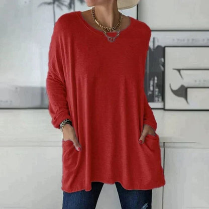 Damen-Oversize-Tunika mit langem, verlängertem Schnitt | Weiches Langarm-Oberteil mit lockerem Schnitt für den Alltag | Lässiges Oberteil für Damen im Alltag