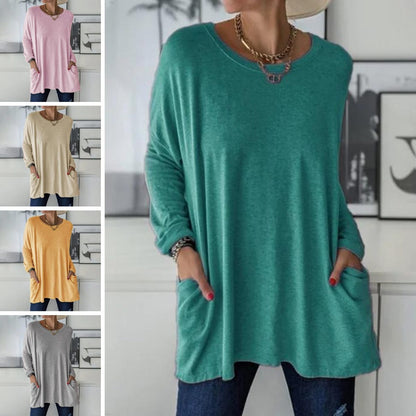 Damen-Oversize-Tunika mit langem, verlängertem Schnitt | Weiches Langarm-Oberteil mit lockerem Schnitt für den Alltag | Lässiges Oberteil für Damen im Alltag