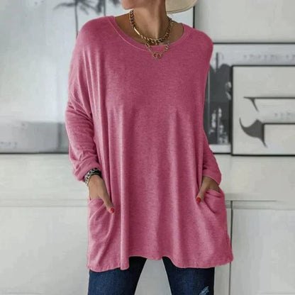 Damen-Oversize-Tunika mit langem, verlängertem Schnitt | Weiches Langarm-Oberteil mit lockerem Schnitt für den Alltag | Lässiges Oberteil für Damen im Alltag
