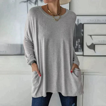 Damen-Oversize-Tunika mit langem, verlängertem Schnitt | Weiches Langarm-Oberteil mit lockerem Schnitt für den Alltag | Lässiges Oberteil für Damen im Alltag
