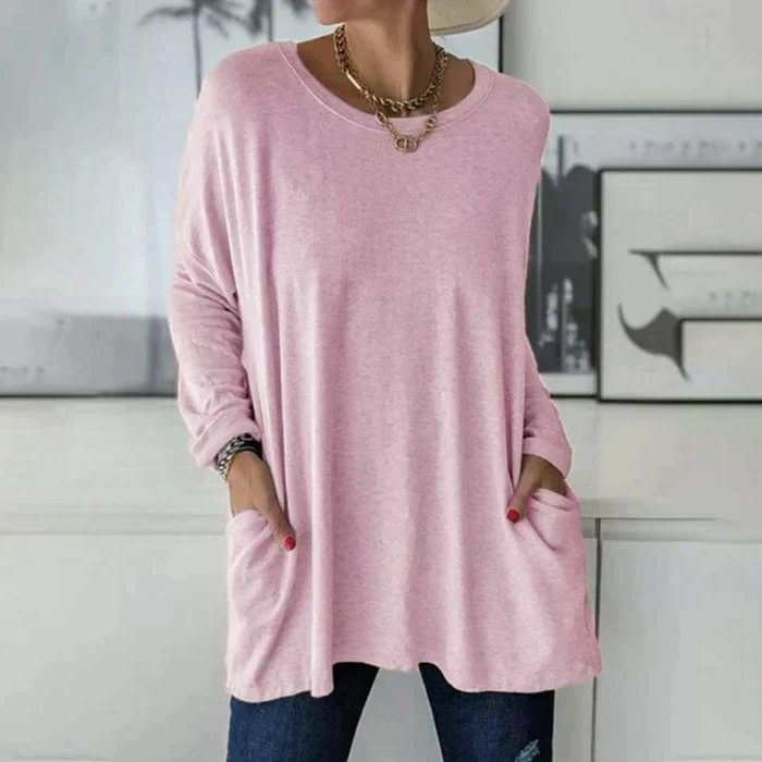 Damen-Oversize-Tunika mit langem, verlängertem Schnitt | Weiches Langarm-Oberteil mit lockerem Schnitt für den Alltag | Lässiges Oberteil für Damen im Alltag