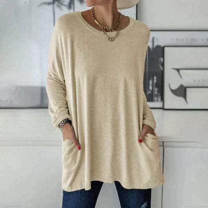 Damen-Oversize-Tunika mit langem, verlängertem Schnitt | Weiches Langarm-Oberteil mit lockerem Schnitt für den Alltag | Lässiges Oberteil für Damen im Alltag