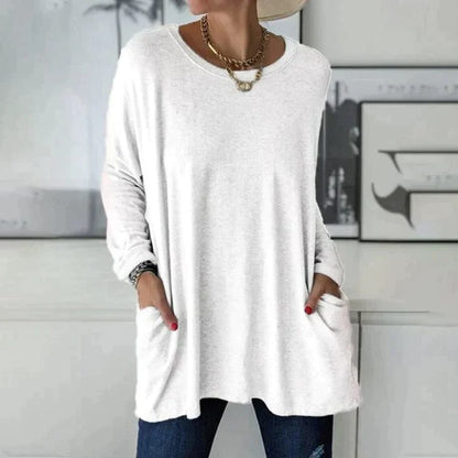 Damen-Oversize-Tunika mit langem, verlängertem Schnitt | Weiches Langarm-Oberteil mit lockerem Schnitt für den Alltag | Lässiges Oberteil für Damen im Alltag