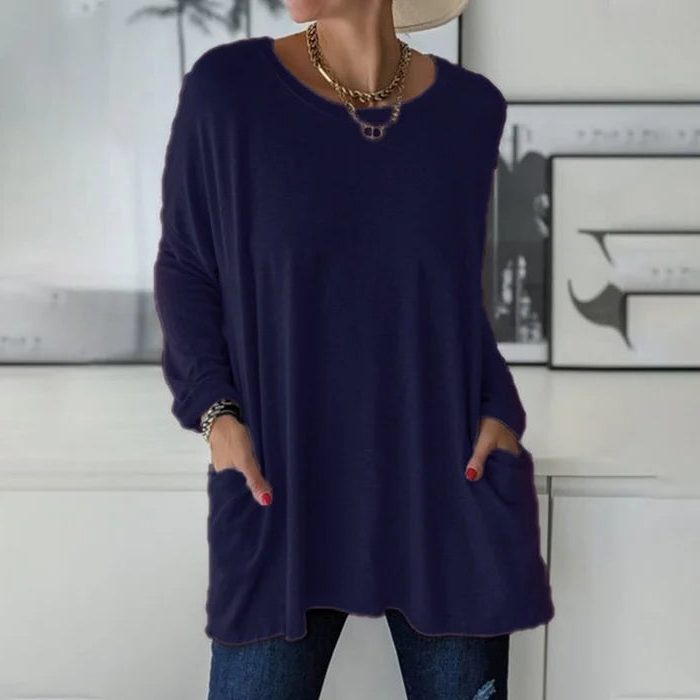 Damen-Oversize-Tunika mit langem, verlängertem Schnitt | Weiches Langarm-Oberteil mit lockerem Schnitt für den Alltag | Lässiges Oberteil für Damen im Alltag