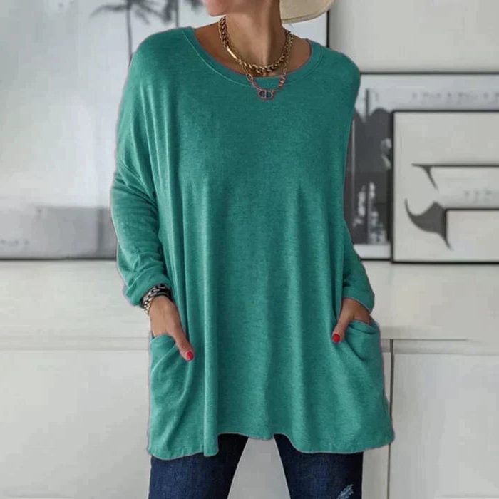 Damen-Oversize-Tunika mit langem, verlängertem Schnitt | Weiches Langarm-Oberteil mit lockerem Schnitt für den Alltag | Lässiges Oberteil für Damen im Alltag
