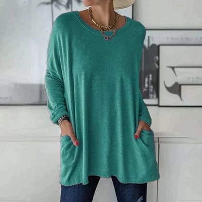 Damen-Oversize-Tunika mit langem, verlängertem Schnitt | Weiches Langarm-Oberteil mit lockerem Schnitt für den Alltag | Lässiges Oberteil für Damen im Alltag