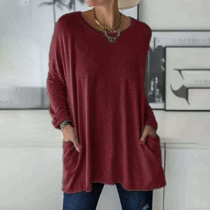 Damen-Oversize-Tunika mit langem, verlängertem Schnitt | Weiches Langarm-Oberteil mit lockerem Schnitt für den Alltag | Lässiges Oberteil für Damen im Alltag
