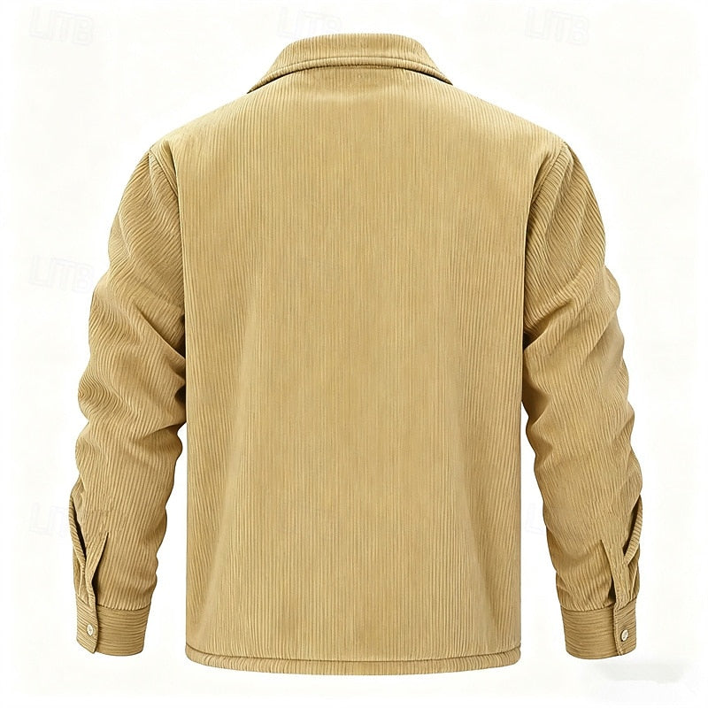 Men's Sherpa-Lined Corduroy Shacket | Warm Fleece-Lined Button-Front Casual Overshirt Jacket | Smart Casual Everyday Autumn Winter Outerwear