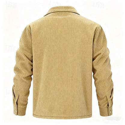 Men's Sherpa-Lined Corduroy Shacket | Warm Fleece-Lined Button-Front Casual Overshirt Jacket | Smart Casual Everyday Autumn Winter Outerwear