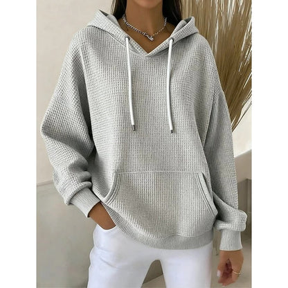 Women's Textured Drawstring Casual Hoodie | Cosy Everyday Casual Pullover Hoodie | Casual Everyday Autumn Winter Knitwear