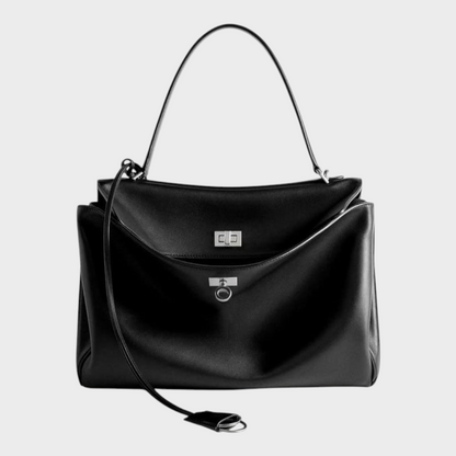 Ledertasche für Damen mit Tragegriff | Strukturierte bordeauxrote Umhängetasche mit Drehverschluss | Elegant-lässige Alltagstasche zum Ausgehen