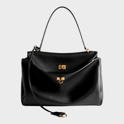 Ledertasche für Damen mit Tragegriff | Strukturierte bordeauxrote Umhängetasche mit Drehverschluss | Elegant-lässige Alltagstasche zum Ausgehen