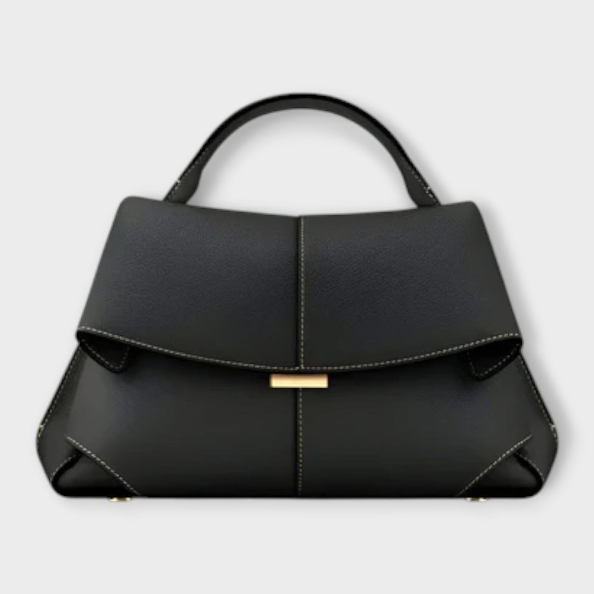 Women's Structured Leather Top-Handle Handbag | Taupe Smart Casual Gold Clasp Everyday Bag | Smart Casual Going Out Everyday Bag
