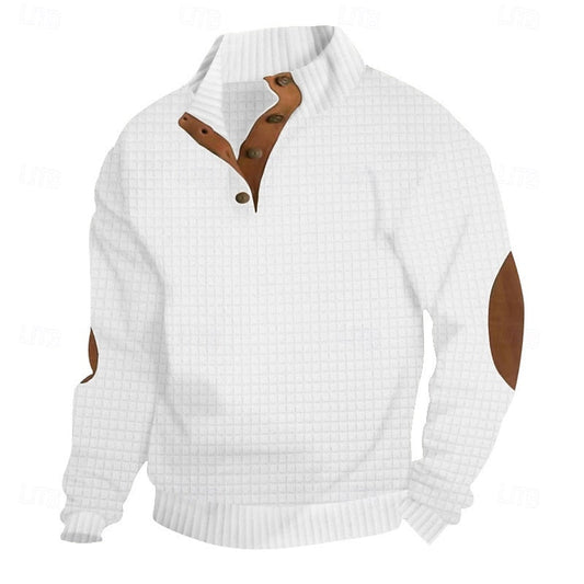 Men's Textured Stand-Collar Knit Pullover | Classic Cosy Casual Everyday Sweater | Smart Casual Everyday Autumn Winter Knitwear