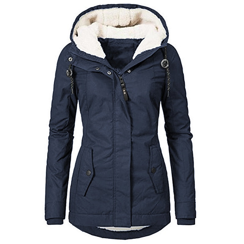 Women's Sherpa-Lined Hooded Winter Parka | Warm Drawstring Waist Casual Padded Parka Coat | Everyday Casual Autumn Winter Outerwear