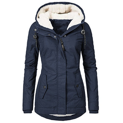 Women's Sherpa-Lined Hooded Winter Parka | Warm Drawstring Waist Casual Padded Parka Coat | Everyday Casual Autumn Winter Outerwear