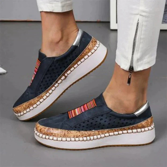 Damen-Slip-On-Wanderschuhe mit Perforation | Atmungsaktive, lässige, bequeme flache Alltagsschuhe | Bequeme lässige Alltagsschuhe zum Gehen