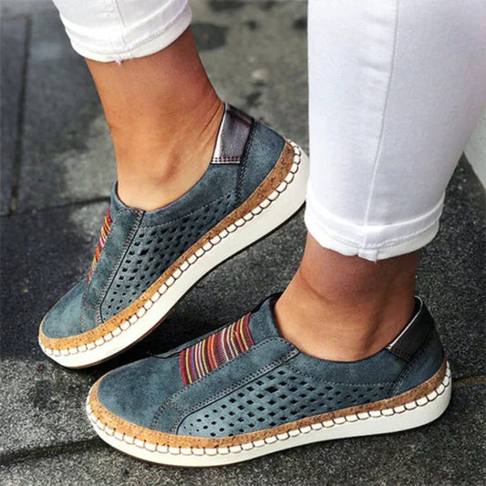 Women's Perforated Slip-On Walking Shoes | Breathable Casual Comfortable Everyday Flat Shoes | Everyday Casual Walking Comfort Shoes