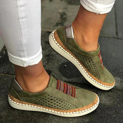Damen-Slip-On-Wanderschuhe mit Perforation | Atmungsaktive, lässige, bequeme flache Alltagsschuhe | Bequeme lässige Alltagsschuhe zum Gehen