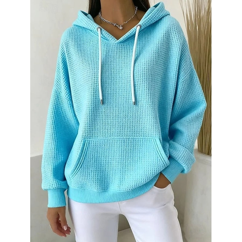 Women's Textured Drawstring Casual Hoodie | Cosy Everyday Casual Pullover Hoodie | Casual Everyday Autumn Winter Knitwear