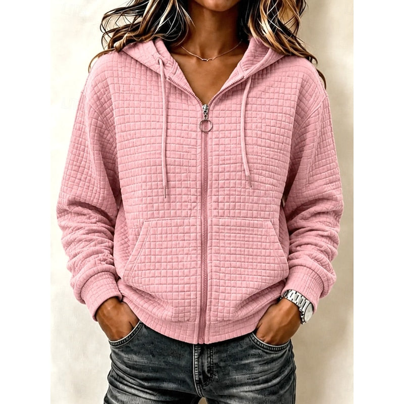 Women's Textured Zip-Up Casual Hoodie | Cosy Everyday Casual Zip Hoodie | Casual Everyday Autumn Winter Knitwear