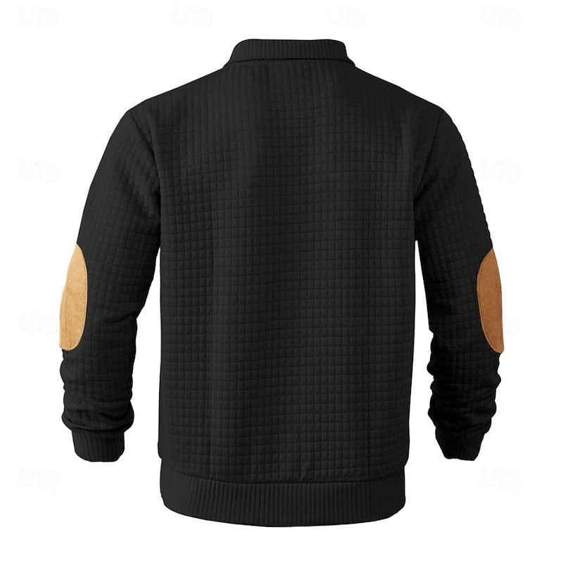 Men's Textured Stand-Collar Knit Pullover | Classic Cosy Casual Everyday Sweater | Smart Casual Everyday Autumn Winter Knitwear