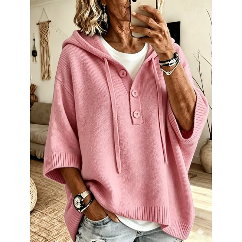 Women's Relaxed Hooded Knit Sweater | Cosy Casual Everyday Hoodie Pullover | Smart Casual Everyday Autumn Winter Knitwear