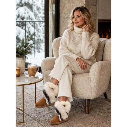 Women's Fur-Trim Suede Mid-Calf Winter Boots | Fluffy Warm Flat Casual Snow Boots | Casual Everyday Autumn Winter Boots