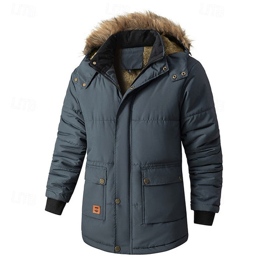 Men's Insulated Fur-Trim Hooded Parka | Warm Heavy Padded Casual Winter Parka Coat | Everyday Outdoor Casual Autumn Winter Outerwear