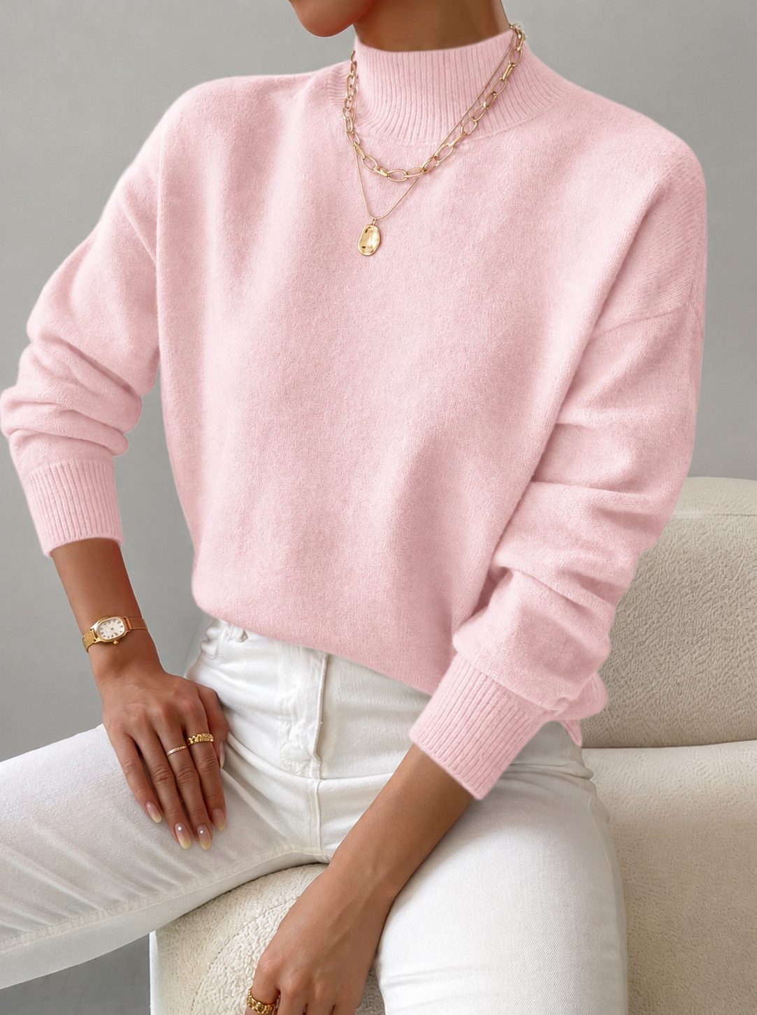 Weicher Strickpullover mit kurzem Stehkragen für Damen | Klassischer kuscheliger mintgrüner Pullover für jeden Tag im Casual-Stil | Elegant-lässige Strickmode für Herbst und Winter