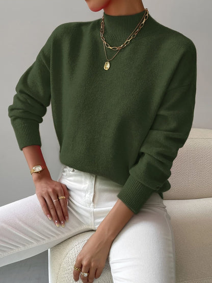 Weicher Strickpullover mit kurzem Stehkragen für Damen | Klassischer kuscheliger mintgrüner Pullover für jeden Tag im Casual-Stil | Elegant-lässige Strickmode für Herbst und Winter