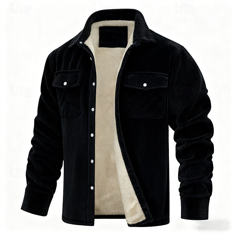 Men's Sherpa-Lined Corduroy Shacket | Warm Fleece-Lined Button-Front Casual Overshirt Jacket | Smart Casual Everyday Autumn Winter Outerwear