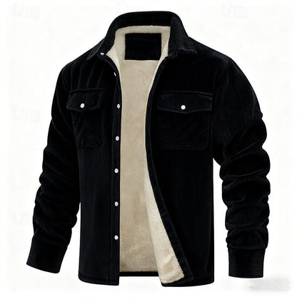 Men's Sherpa-Lined Corduroy Shacket | Warm Fleece-Lined Button-Front Casual Overshirt Jacket | Smart Casual Everyday Autumn Winter Outerwear