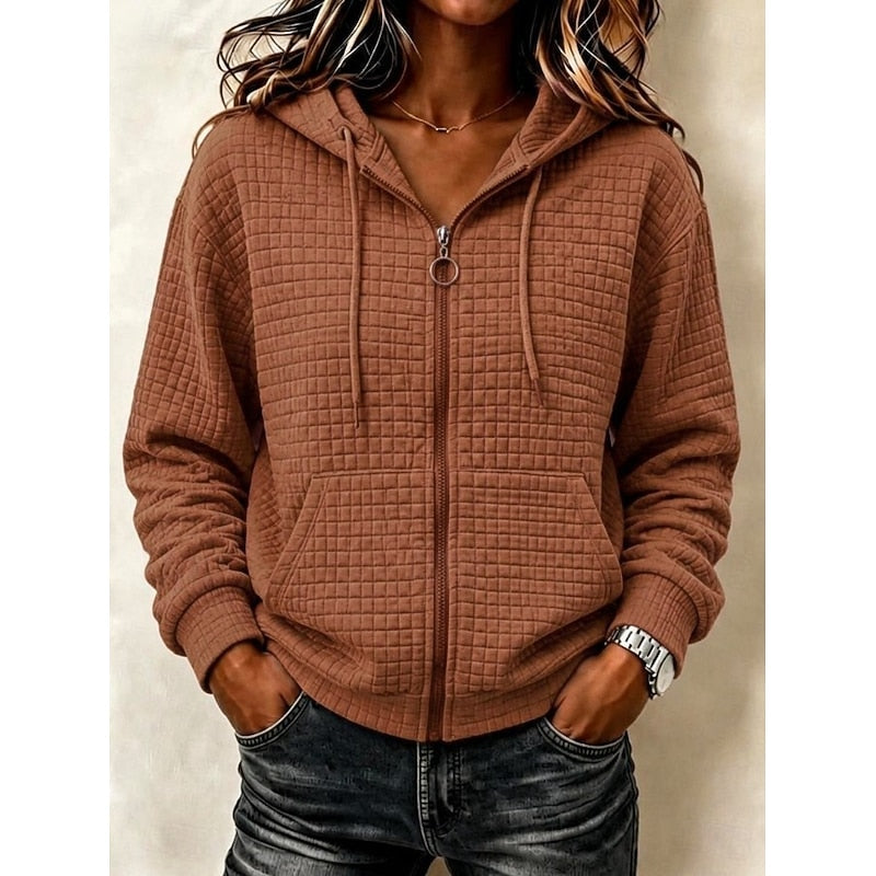 Women's Textured Zip-Up Casual Hoodie | Cosy Everyday Casual Zip Hoodie | Casual Everyday Autumn Winter Knitwear
