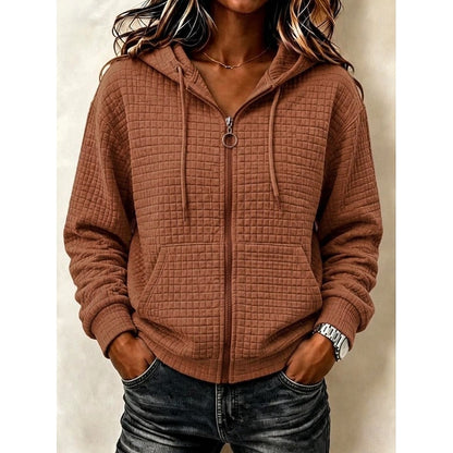 Women's Textured Zip-Up Casual Hoodie | Cosy Everyday Casual Zip Hoodie | Casual Everyday Autumn Winter Knitwear